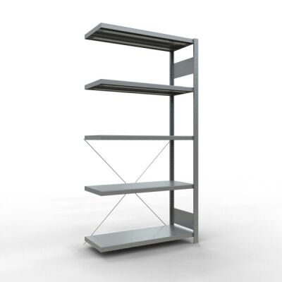 Anbauregal, Fachbodenregal Stecksystem MULTIplus250, 2000 x 1000 x 400 mm (HxBxT), 5 Fachböden, Kreuzstrebe, verzinkt