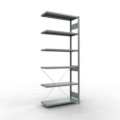 Anbauregal, Fachbodenregal Stecksystem MULTIplus250, 2500 x 1000 x 400 mm (HxBxT), 6 Fachböden, Kreuzstrebe, verzinkt