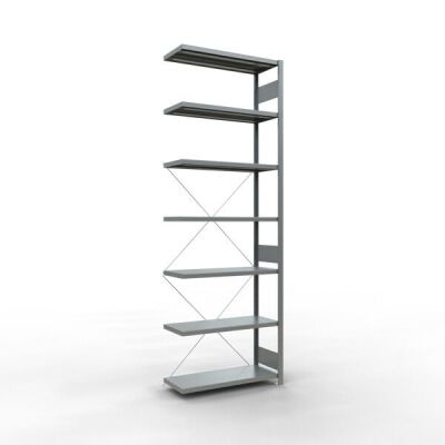 Anbauregal, Fachbodenregal Stecksystem MULTIplus250, 3000 x 1000 x 400 mm (HxBxT), 7 Fachböden, Kreuzstrebe, verzinkt