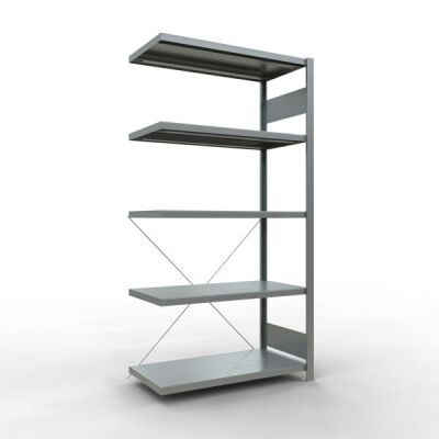 Anbauregal, Fachbodenregal Stecksystem MULTIplus250, 2000 x 1000 x 500 mm (HxBxT), 5 Fachböden, Kreuzstrebe, verzinkt