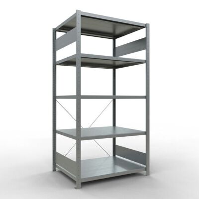 Grundregal, Fachbodenregal Stecksystem MULTIplus250, 2000 x 1000 x 800 mm (HxBxT), 5 Fachböden, Kreuzstrebe, verzinkt