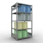 Grundregal, Fachbodenregal Stecksystem MULTIplus250, 2000 x 1000 x 800 mm (HxBxT), 5 Fachböden, Kreuzstrebe, verzinkt