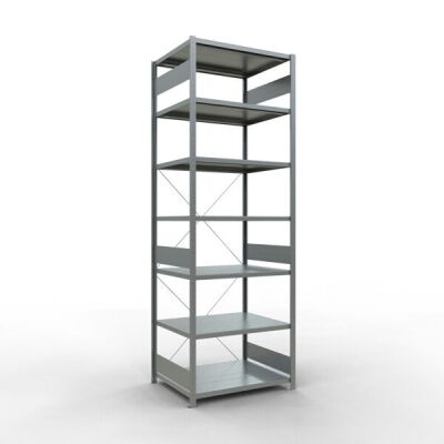 Grundregal, Fachbodenregal Stecksystem MULTIplus250, 3000 x 1000 x 800 mm (HxBxT), 7 Fachböden, Kreuzstrebe, verzinkt