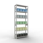 Grundregal, Fachbodenregal Stecksystem MULTIplus250, 2500 x 1000 x 300 mm (HxBxT), 6 Fachböden, Kreuzstrebe, RAL 7035 lichtgrau