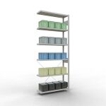 Anbauregal, Fachbodenregal Stecksystem MULTIplus250, 2500 x 1000 x 300 mm (HxBxT), 6 Fachböden, Kreuzstrebe, RAL 7035 lichtgrau