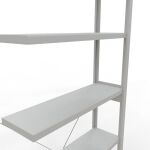 Anbauregal, Fachbodenregal Stecksystem MULTIplus250, 2500 x 1000 x 300 mm (HxBxT), 6 Fachböden, Kreuzstrebe, RAL 7035 lichtgrau