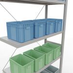 Anbauregal, Fachbodenregal Stecksystem MULTIplus250, 3000 x 1000 x 400 mm (HxBxT), 7 Fachböden, Kreuzstrebe, RAL 7035 lichtgrau