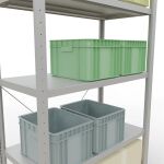 Grundregal, Fachbodenregal Stecksystem MULTIplus250, 2000 x 1000 x 500 mm (HxBxT), 5 Fachböden, Kreuzstrebe, RAL 7035 lichtgrau