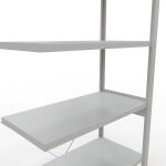 Anbauregal, Fachbodenregal Stecksystem MULTIplus250, 2500 x 1000 x 500 mm (HxBxT), 6 Fachböden, Kreuzstrebe, RAL 7035 lichtgrau