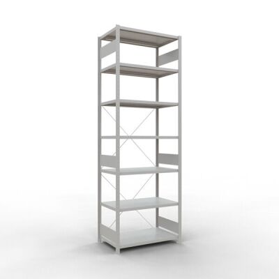Grundregal, Fachbodenregal Stecksystem MULTIplus250, 3000 x 1000 x 600 mm (HxBxT), 7 Fachböden, Kreuzstrebe, RAL 7035 lichtgrau