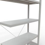 Anbauregal, Fachbodenregal Stecksystem MULTIplus250, 2000 x 1000 x 600 mm (HxBxT), 5 Fachböden, Kreuzstrebe, RAL 7035 lichtgrau