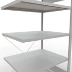 Anbauregal, Fachbodenregal Stecksystem MULTIplus250, 2000 x 1000 x 800 mm (HxBxT), 5 Fachböden, Kreuzstrebe, RAL 7035 lichtgrau
