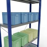 Grundregal, Fachbodenregal Stecksystem MULTIplus250, 2000 x 1000 x 300 mm (HxBxT), 5 Fachböden, Kreuzstrebe, RAL 5010 enzianblau/verzinkt