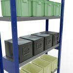 Grundregal, Fachbodenregal Stecksystem MULTIplus250, 2500 x 1000 x 300 mm (HxBxT), 6 Fachböden, Kreuzstrebe, RAL 5010 enzianblau/verzinkt