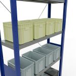 Grundregal, Fachbodenregal Stecksystem MULTIplus250, 3000 x 1000 x 300 mm (HxBxT), 7 Fachböden, Kreuzstrebe, RAL 5010 enzianblau/verzinkt
