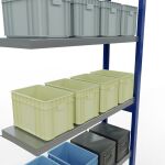 Anbauregal, Fachbodenregal Stecksystem MULTIplus250, 2500 x 1000 x 300 mm (HxBxT), 6 Fachböden, Kreuzstrebe, RAL 5010 enzianblau/verzinkt