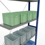 Anbauregal, Fachbodenregal Stecksystem MULTIplus250, 3000 x 1000 x 300 mm (HxBxT), 7 Fachböden, Kreuzstrebe, RAL 5010 enzianblau/verzinkt