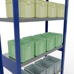 Grundregal, Fachbodenregal Stecksystem MULTIplus250, 2500 x 1000 x 400 mm (HxBxT), 6 Fachböden, Kreuzstrebe, RAL 5010 enzianblau/verzinkt