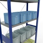 Grundregal, Fachbodenregal Stecksystem MULTIplus250, 3000 x 1000 x 400 mm (HxBxT), 7 Fachböden, Kreuzstrebe, RAL 5010 enzianblau/verzinkt