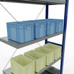 Anbauregal, Fachbodenregal Stecksystem MULTIplus250, 3000 x 1000 x 400 mm (HxBxT), 7 Fachböden, Kreuzstrebe, RAL 5010 enzianblau/verzinkt