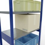 Grundregal, Fachbodenregal Stecksystem MULTIplus250, 2500 x 1000 x 500 mm (HxBxT), 6 Fachböden, Kreuzstrebe, RAL 5010 enzianblau/verzinkt