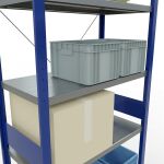 Grundregal, Fachbodenregal Stecksystem MULTIplus250, 3000 x 1000 x 500 mm (HxBxT), 7 Fachböden, Kreuzstrebe, RAL 5010 enzianblau/verzinkt