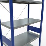 Grundregal, Fachbodenregal Stecksystem MULTIplus250, 3000 x 1000 x 500 mm (HxBxT), 7 Fachböden, Kreuzstrebe, RAL 5010 enzianblau/verzinkt