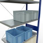 Anbauregal, Fachbodenregal Stecksystem MULTIplus250, 3000 x 1000 x 500 mm (HxBxT), 7 Fachböden, Kreuzstrebe, RAL 5010 enzianblau/verzinkt