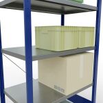 Grundregal, Fachbodenregal Stecksystem MULTIplus250, 2000 x 1000 x 600 mm (HxBxT), 5 Fachböden, Kreuzstrebe, RAL 5010 enzianblau/verzinkt