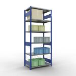 Grundregal, Fachbodenregal Stecksystem MULTIplus250, 2500 x 1000 x 600 mm (HxBxT), 6 Fachböden, Kreuzstrebe, RAL 5010 enzianblau/verzinkt