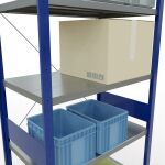 Grundregal, Fachbodenregal Stecksystem MULTIplus250, 3000 x 1000 x 600 mm (HxBxT), 7 Fachböden, Kreuzstrebe, RAL 5010 enzianblau/verzinkt