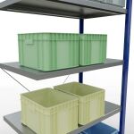 Anbauregal, Fachbodenregal Stecksystem MULTIplus250, 2000 x 1000 x 600 mm (HxBxT), 5 Fachböden, Kreuzstrebe, RAL 5010 enzianblau/verzinkt