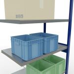 Anbauregal, Fachbodenregal Stecksystem MULTIplus250, 2500 x 1000 x 600 mm (HxBxT), 6 Fachböden, Kreuzstrebe, RAL 5010 enzianblau/verzinkt