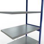 Anbauregal, Fachbodenregal Stecksystem MULTIplus250, 2500 x 1000 x 600 mm (HxBxT), 6 Fachböden, Kreuzstrebe, RAL 5010 enzianblau/verzinkt
