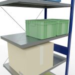 Anbauregal, Fachbodenregal Stecksystem MULTIplus250, 3000 x 1000 x 600 mm (HxBxT), 7 Fachböden, Kreuzstrebe, RAL 5010 enzianblau/verzinkt