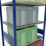 Grundregal, Fachbodenregal Stecksystem MULTIplus250, 3000 x 1000 x 800 mm (HxBxT), 7 Fachböden, Kreuzstrebe, RAL 5010 enzianblau/verzinkt