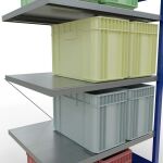 Anbauregal, Fachbodenregal Stecksystem MULTIplus250, 2000 x 1000 x 800 mm (HxBxT), 5 Fachböden, Kreuzstrebe, RAL 5010 enzianblau/verzinkt