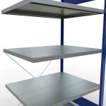 Anbauregal, Fachbodenregal Stecksystem MULTIplus250, 2000 x 1000 x 800 mm (HxBxT), 5 Fachböden, Kreuzstrebe, RAL 5010 enzianblau/verzinkt