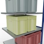 Anbauregal, Fachbodenregal Stecksystem MULTIplus250, 2500 x 1000 x 800 mm (HxBxT), 6 Fachböden, Kreuzstrebe, RAL 5010 enzianblau/verzinkt