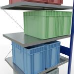 Anbauregal, Fachbodenregal Stecksystem MULTIplus250, 3000 x 1000 x 800 mm (HxBxT), 7 Fachböden, Kreuzstrebe, RAL 5010 enzianblau/verzinkt