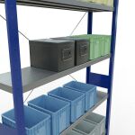 Grundregal, Fachbodenregal Stecksystem MULTIplus250, 3000 x 1300 x 300 mm (HxBxT), 7 Fachböden, Kreuzstrebe, RAL 5010 enzianblau/verzinkt