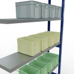 Anbauregal, Fachbodenregal Stecksystem MULTIplus250, 2500 x 1300 x 300 mm (HxBxT), 6 Fachböden, Kreuzstrebe, RAL 5010 enzianblau/verzinkt