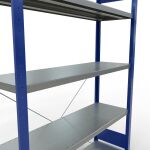 Grundregal, Fachbodenregal Stecksystem MULTIplus250, 2000 x 1300 x 400 mm (HxBxT), 5 Fachböden, Kreuzstrebe, RAL 5010 enzianblau/verzinkt