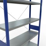 Grundregal, Fachbodenregal Stecksystem MULTIplus250, 3000 x 1300 x 400 mm (HxBxT), 7 Fachböden, Kreuzstrebe, RAL 5010 enzianblau/verzinkt
