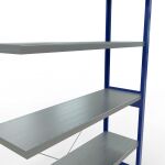 Anbauregal, Fachbodenregal Stecksystem MULTIplus250, 2500 x 1300 x 400 mm (HxBxT), 6 Fachböden, Kreuzstrebe, RAL 5010 enzianblau/verzinkt