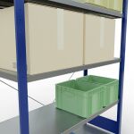 Grundregal, Fachbodenregal Stecksystem MULTIplus250, 2000 x 1300 x 500 mm (HxBxT), 5 Fachböden, Kreuzstrebe, RAL 5010 enzianblau/verzinkt