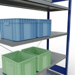 Anbauregal, Fachbodenregal Stecksystem MULTIplus250, 2000 x 1300 x 500 mm (HxBxT), 5 Fachböden, Kreuzstrebe, RAL 5010 enzianblau/verzinkt