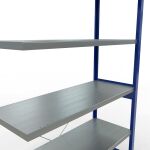 Anbauregal, Fachbodenregal Stecksystem MULTIplus250, 2500 x 1300 x 500 mm (HxBxT), 6 Fachböden, Kreuzstrebe, RAL 5010 enzianblau/verzinkt