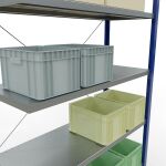 Anbauregal, Fachbodenregal Stecksystem MULTIplus250, 3000 x 1300 x 500 mm (HxBxT), 7 Fachböden, Kreuzstrebe, RAL 5010 enzianblau/verzinkt