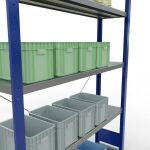 Grundregal, Fachbodenregal Stecksystem MULTIplus250, 2000 x 1300 x 600 mm (HxBxT), 5 Fachböden, Kreuzstrebe, RAL 5010 enzianblau/verzinkt